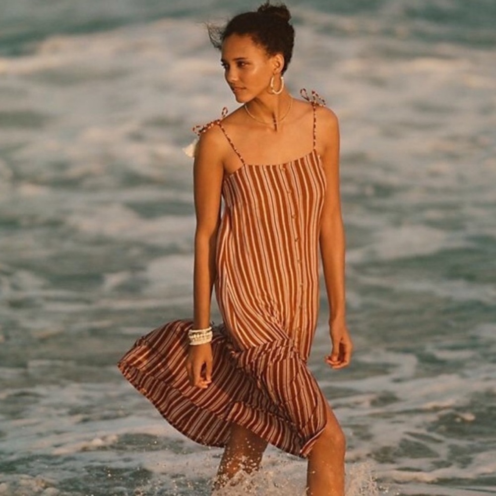 Faithfull the Brand x Anthropologie Terracotta and White Striped Midi Dress